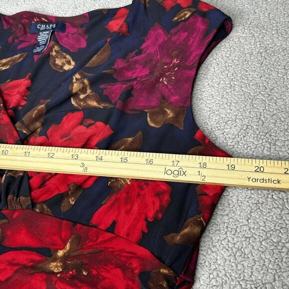 Chaps Dress Womens XL Dark Floral Ruched Cap Sleeve Surplice Sheath Stretch - Picture 7 of 10